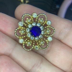 Signed Coro Blue Rhinestone Gold-tone pin Brooch Coro coro